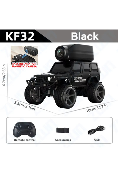 Choice1 سيارة KF32 السوداء الصغيرة للتسلق بمقياس 1:64 مع إضاءة LED وكاميرا عا...