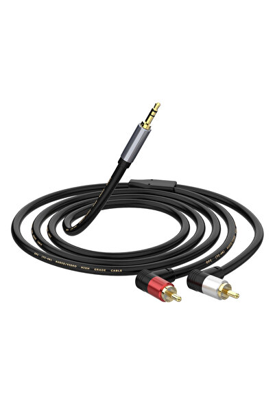 Choice كابل محول ستيريو 1.5 متر من 3.5 ملم إلى 2 RCA ذكر بزاوية، محول صوت عال...