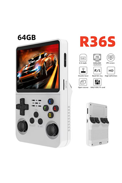 Choice35 جهاز ألعاب فيديو محمول R36S أبيض بسعة 64 جيجابايت، وحدة تحكم ألعاب ر...