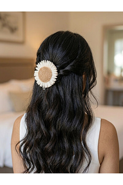 GÜLPEŞE Wicker Flowered Buckle with Embellishments, Yellow Cream Summer Buckle