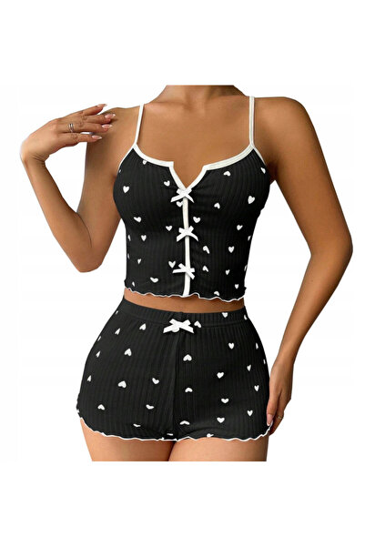SNM Set de lenjerie din 2 piese, SNM, Imprimeu sexy cu inimioare, Elastic str...
