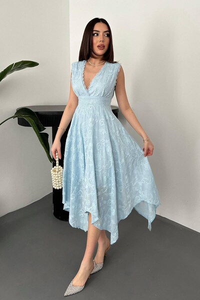 Maxi modena Blue Embroidered Dress