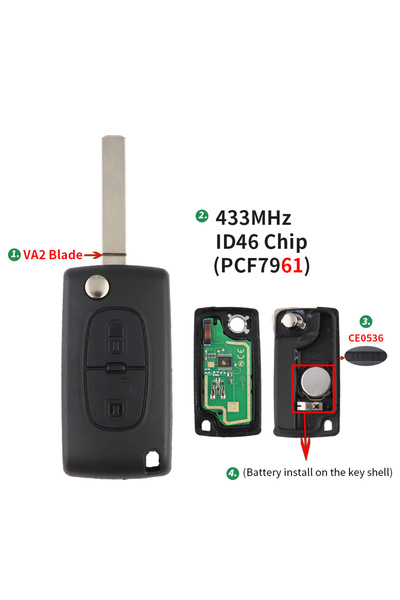 Choice7 VA2 CE0536 ASK 2 Button 433Mhz ID46 PCF7961 Chip For Peugeot 207 307 ...