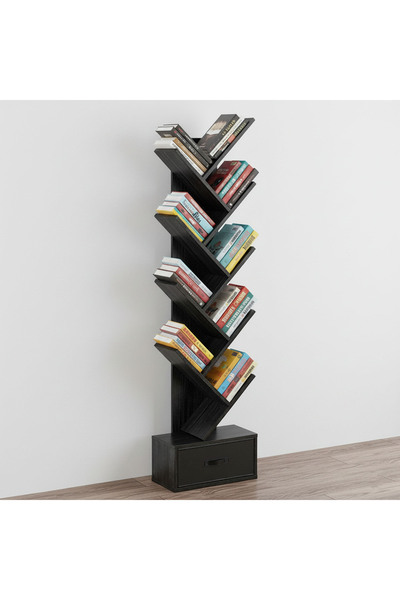 Sinyin Tree-Shaped Bookshelf with Drawer,8-Tier Floor Standing Bookcase,Narro...