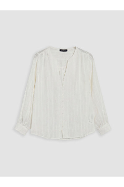 LC Waikiki Nevavm Women's Striped Shirt with Contrast Collar