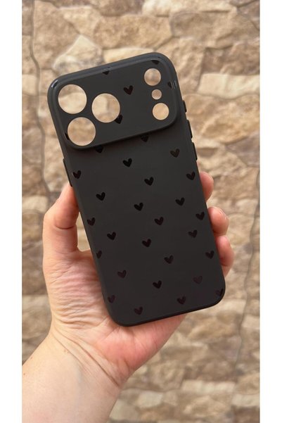 Vip Case iPhone 17 Pro Compatible Mini Black Heart Patterned Silicone Shock A...
