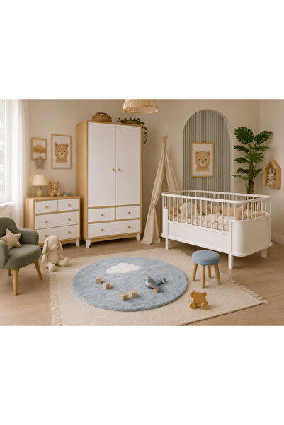 Koza %100 MDF Ahşap Bonnie Beşik Mini Takım ( 2 Kaılı Dolap & 4 Çekmeceli Şif...