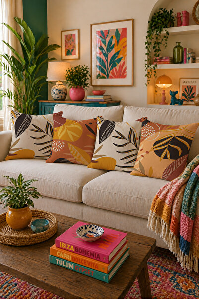 LadiesHome Bohemian Autumn Leaf Patterned 4-Piece Throw Pillow Cover Set 43X4...