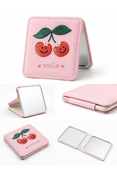 MİNPO Taşınabilir Pembe Makyaj Aynası Mini Çanta Aynası