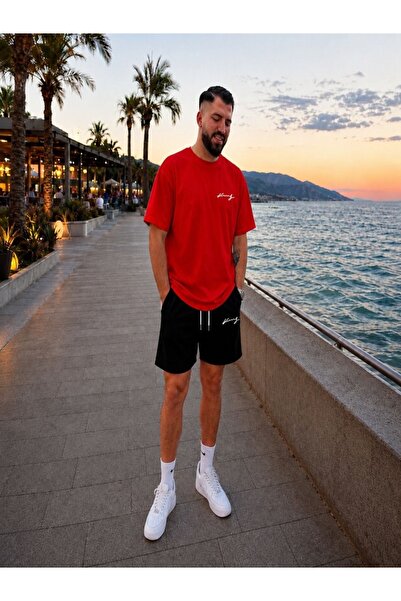 FAEL LİFE Unisex Wide-Let Shorts and T-Shirt King Handwritten Print