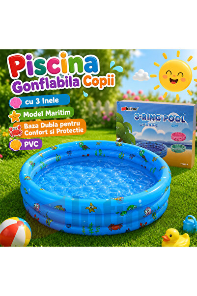 Intime Piscina Gonflabila Copii 130 cm, cu 3 Inele, Model Maritim, Baza Dubla...
