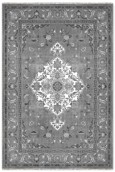 Pastel Home Antrasit Gri Retro Vintage Şönil Halı Kilim Yolluk Kaymaz Yıkanab...