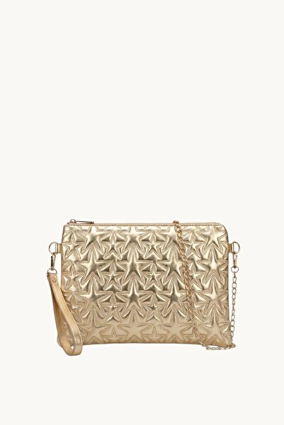 EG BAGS Nova Shine Yıldız Nakışlı Gold Clutch ve Çapraz Çanta