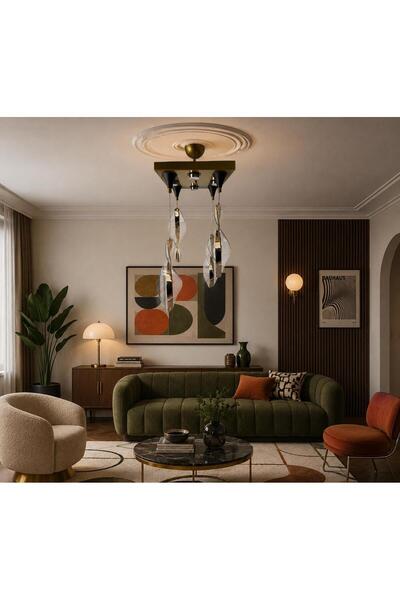 BİAVİZE GOLD KARE KASA YAPRAK LED 4LÜ SARKIT AVİZE(3RENK)