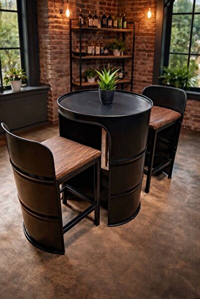 DAĞLI METAL Varil Bistro Masa Siyah