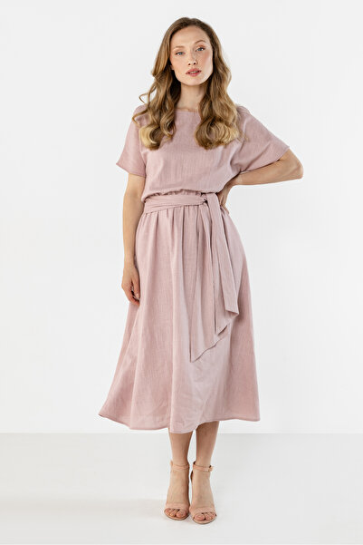 Awama Rochie midi dama, Awama, in, cordon in talie, roz murdar, S INTL