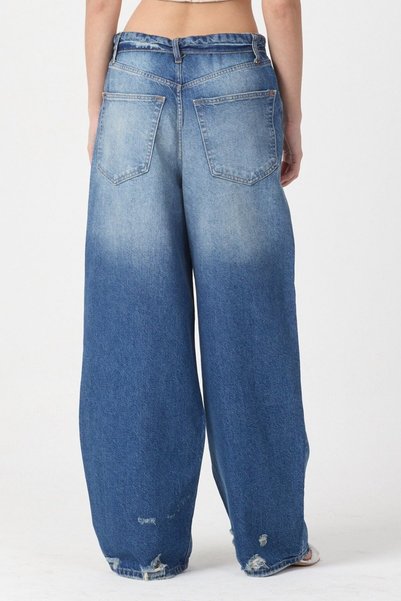 What's Up Pantaloni de blugi rupți cu talie dublă și croială largă WhatsUp - Albastru