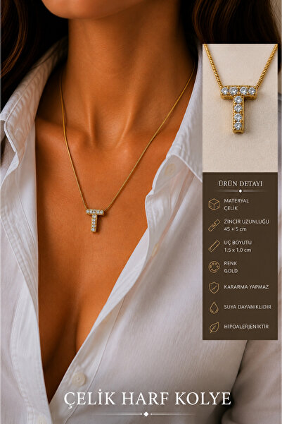 Jack Ferrero Steel Zircon Stone Gold Balloon Letter Necklace