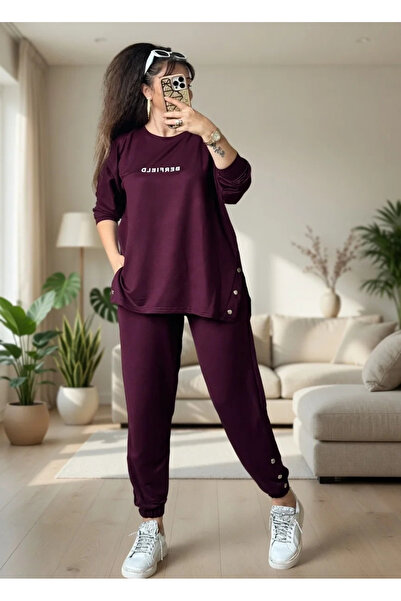 AZRA BUTİK Long Sleeve Side Snap Purple Suit