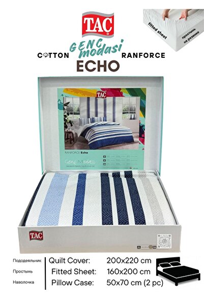 Taç ECHO Lacivert Ranforce Genc modasi Cift Kişilik Nevresim Takım 200x220 cm