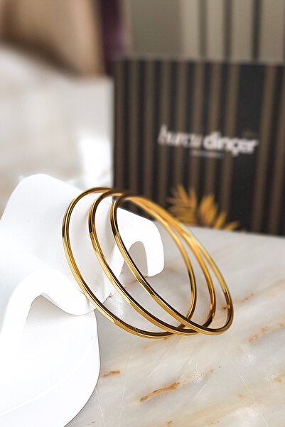 Burcu Dinçer Accessories Kadın 6.4 Gold 3lü Ajda Kararmaz Çelik Bilezik Seti