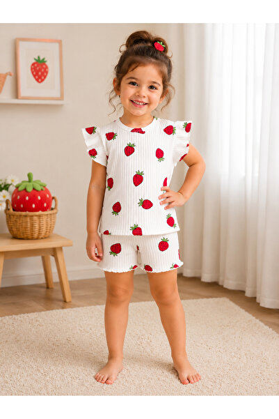 mışıl mışıl kids Set de pantaloni scurți de vară din bumbac cu imprimeu căpșu...