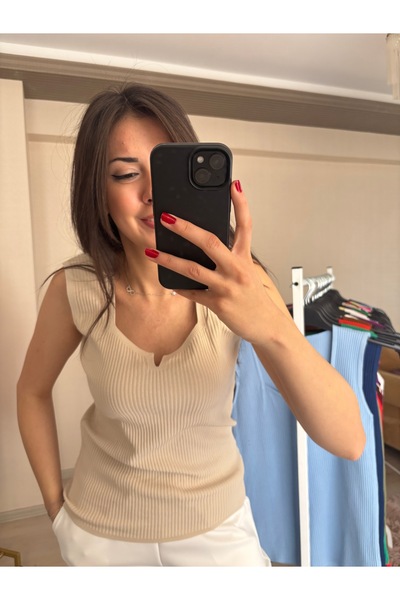 BELİN Kare Yaka Fitilli Kaşkorse Kumaş Kalın Askılı Bluz