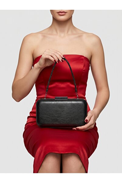 Biçanta Black Matte Wrinkled Skin Women's Evening Dress Bag with Black Stone ...