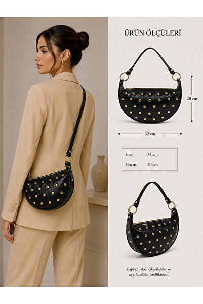 Reddington Women's Half Moon Staple Detailed Double Strap Stylish Shoulder Bag