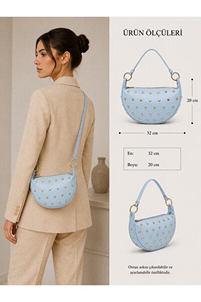 Reddington Women's Half Moon Staple Detailed Double Strap Stylish Shoulder Bag