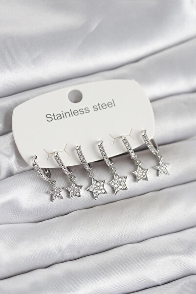 Generic Brand 316L Steel Silver Color 6 Piece Set Star Model Women's Earrings...