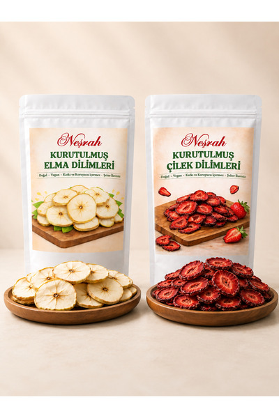 NEŞRAH Dried Mixed Fruit Slices - 70 Grams 35X2 (Strawberry, Apple)