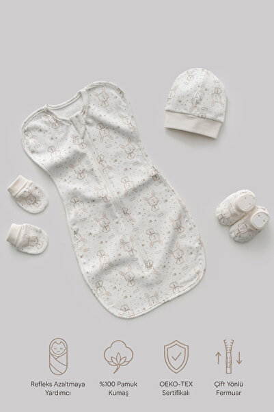 4-Piece Newborn Swaddle Set 100% Cotton Oeko-Tex Certified Two-Way Zippered