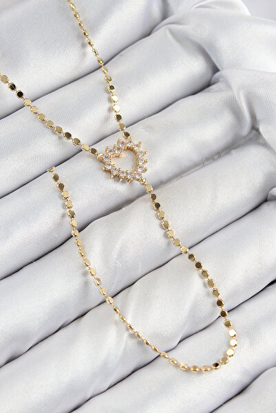 ETC Brass Zircon Stone Crushed Chain Heart Model Gold Color Y Necklace 5886 -...