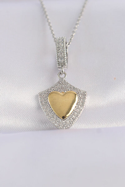 ETC 316L Steel Chain Silver Color Zircon Stone Design Gold Color Heart Neckla...