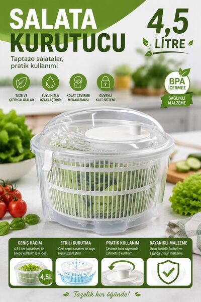 Funny Life Large Size Salad Dryer White - Practical, Easy-To-Flip Fruit and V...