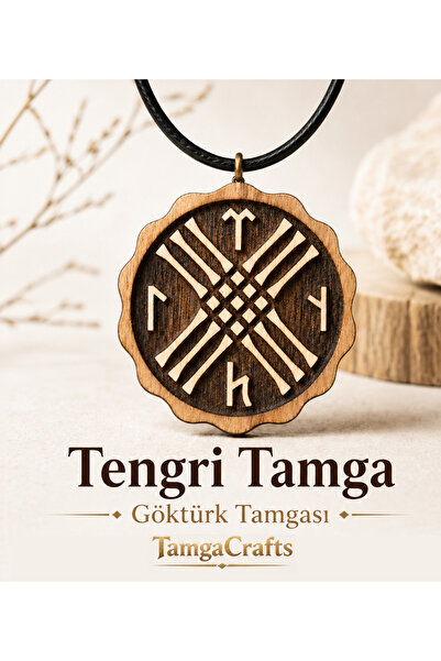TamgaCrafts Tengri Tamga Göktürk Doğal Ahşap Kolye - El Yapımı Lazer Kesim Er...
