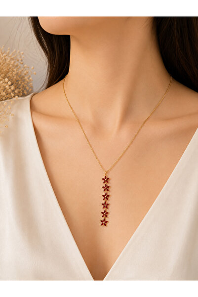 Lilith Takı Elegant Red Flower Detailed Gold Necklace – the Most Radiant Expr...