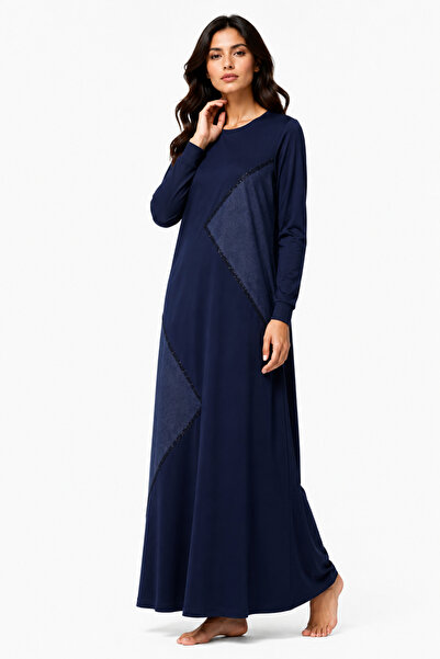 Mutlu City Women's Middle-Aged Patterned Mother Combed Cotton Dress 1383-Navy...