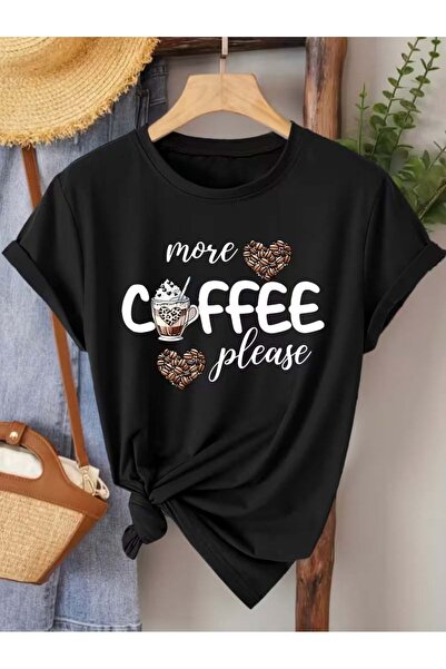 Trend Sizde Μπλουζάκι Unisex με στάμπα σε μαύρο χρώμα More Coffee και λαιμόκο...