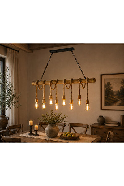 N.zone Luxury Rustic Design Wooden Rope Chandelier, 80cm Wide and 80cm High, ...
