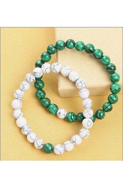 LADIN DOGALTAŞ Green Malahit and White Howlite double Men's Natural Stone Bra...