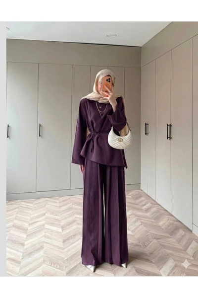 Dila Sayan Boutique Lilay Asimetrik Pantolonlu Takım