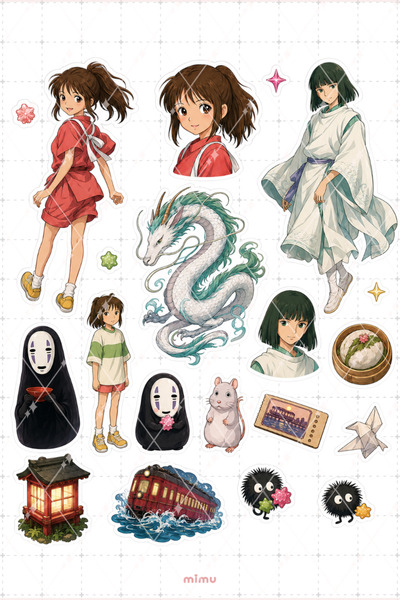 Mimu Art Studio Spirited Away Chihiro Haku Sticker Seti Kaonashi Studio Ghibl...