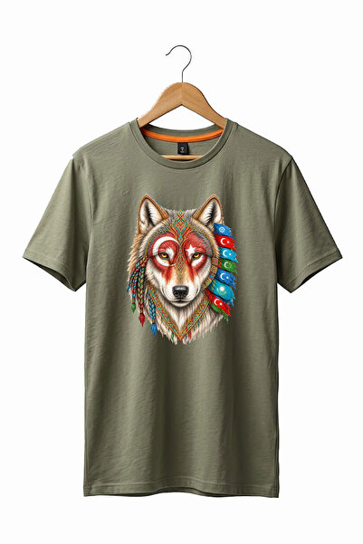 onsrawear Ethnic Turkish Motifs and Wolf Print Moon Star and Turkish States P...