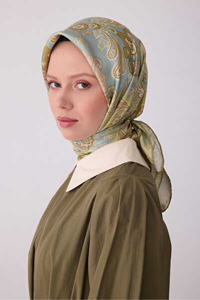 Belli Twill Silk Scarf Khaki Green, Water Green