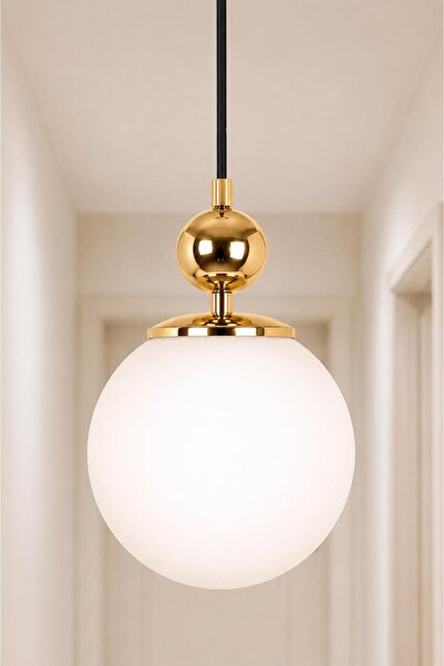 VENON Lorenza TEKLİ ✨ SİYAH ✨ GOLD DETAYLI ✨ BEYAZ GLOP CAMLI Tekli Avize
