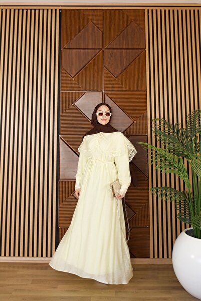 MVK MAVEKA COLLECTİON Lace Detailed Cape Lined Modal Tulle Dress