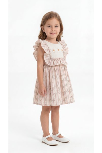 Mışıl Kids Striped Daisy Appliqué Girls' Dress