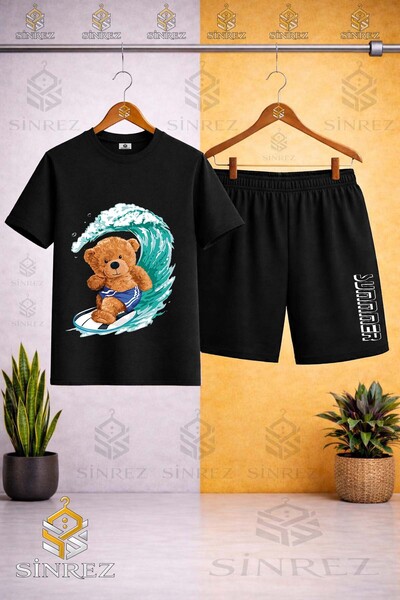 SİNREZ Tricou cu imprimeu SURF cu decolteu rotund și pantaloni scurți - Set d...